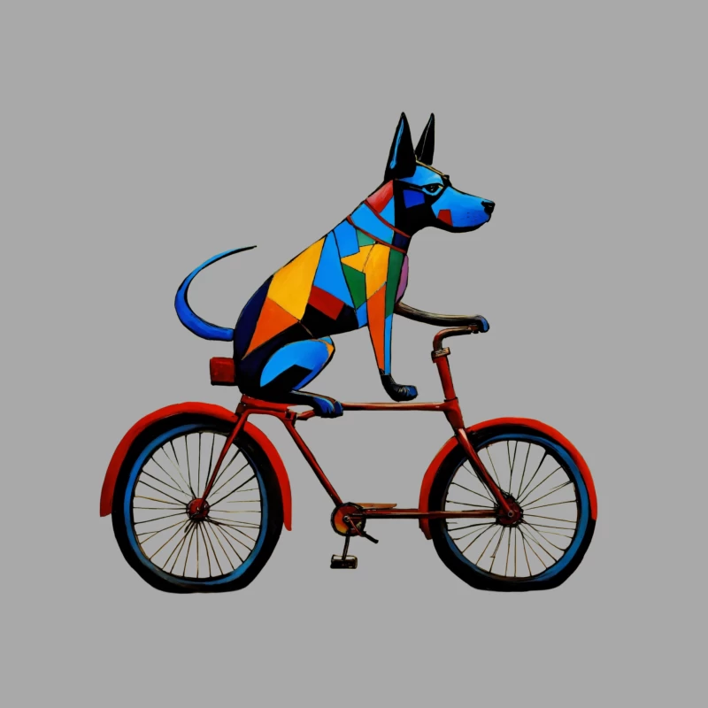 Geometric Colorful Dog Riding Red Bicycle Art Female Pullover Hoodie