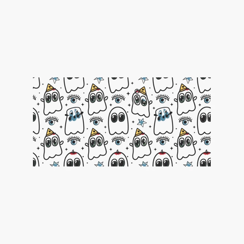 Cute Cartoon Ghost Pattern with Eyes and Party Hats Cotton Tote Bag