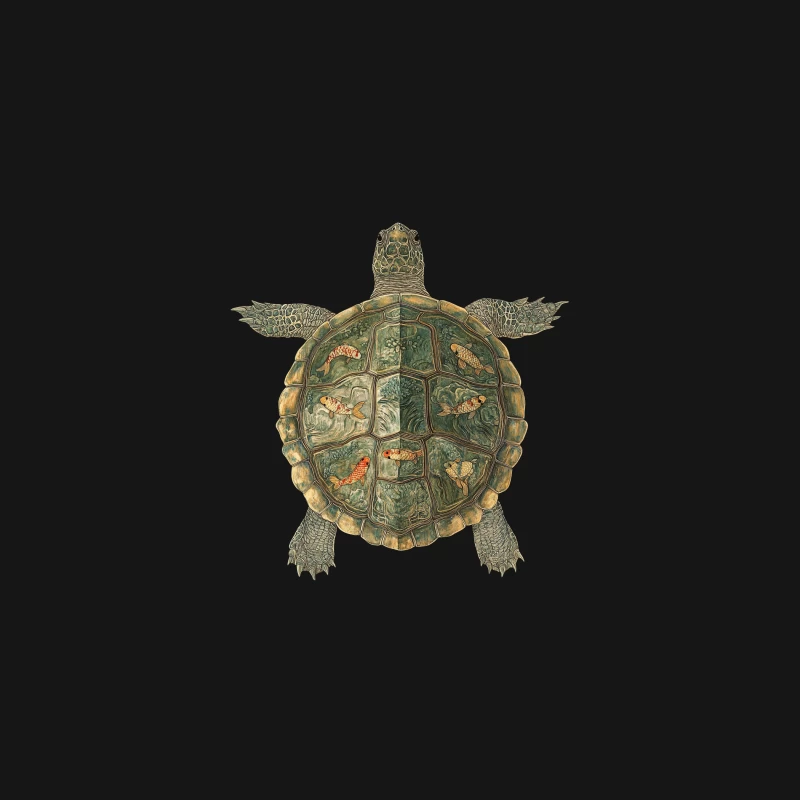 Artistic Illustration of Sea Turtle Shell with Marine Life Desk Mat