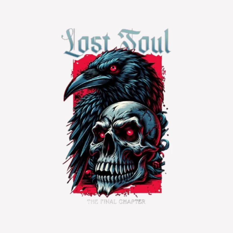 Lost Soul: Gothic Raven and Skull Dark Fantasy Illustration Male T-Shirt