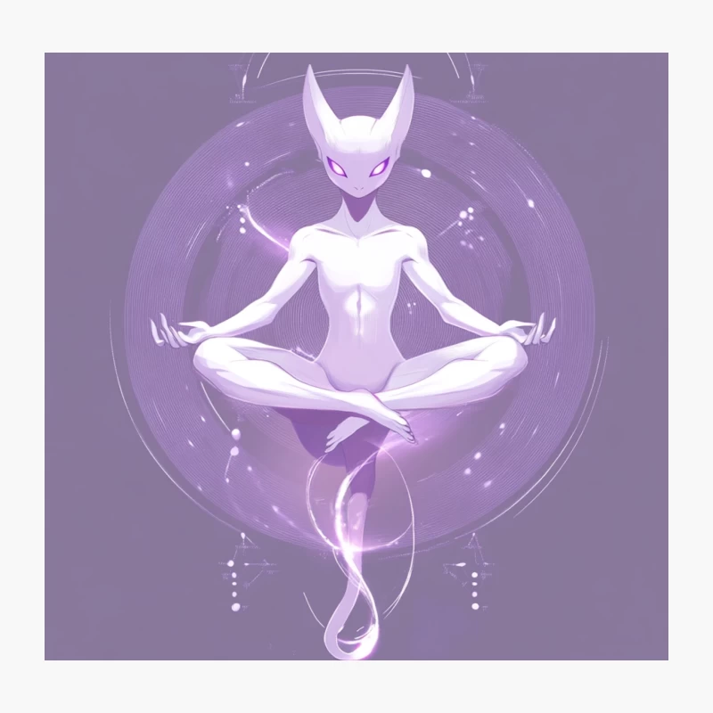 Mewtwo's Psychic Meditation: A Minimalist Pokemon Spiritual Art Throw Pillow