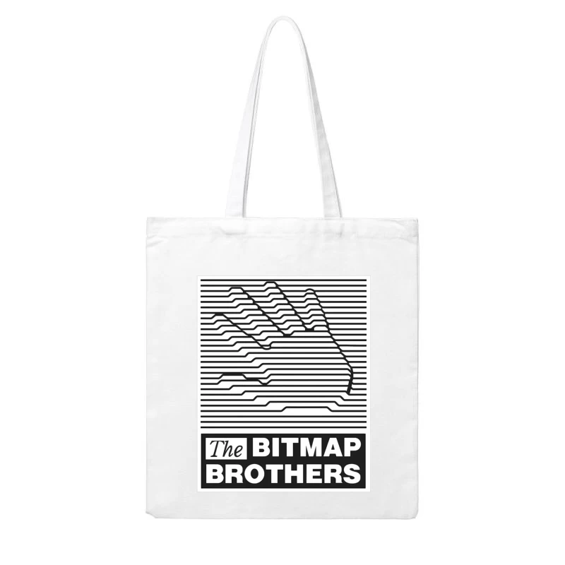 Bitmap Brothers Logo with Striped Hand Optical Illusion Cotton Tote Bag