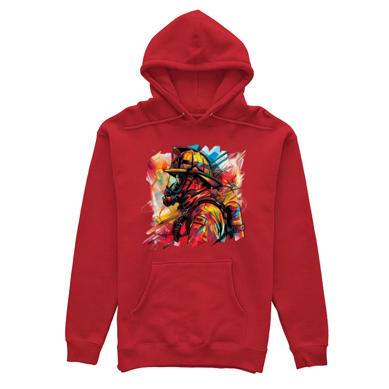 Colorful Portrait of a Firefighter Female Pullover Hoodie