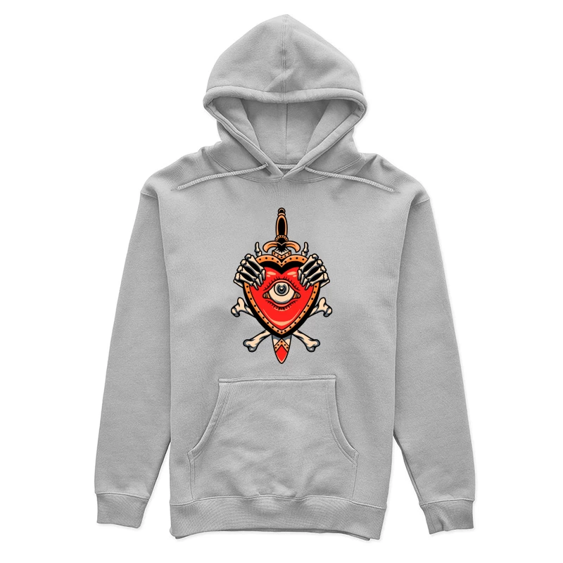 Heart with Eye and Skeleton Hands Female Pullover Hoodie