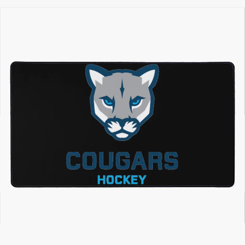 Cougars Hockey Team Logo with Blue and Gray Cougar Head Design Desk Mat