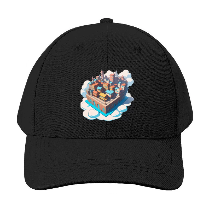 Whimsical Colorful City in the Clouds Baseball Cap