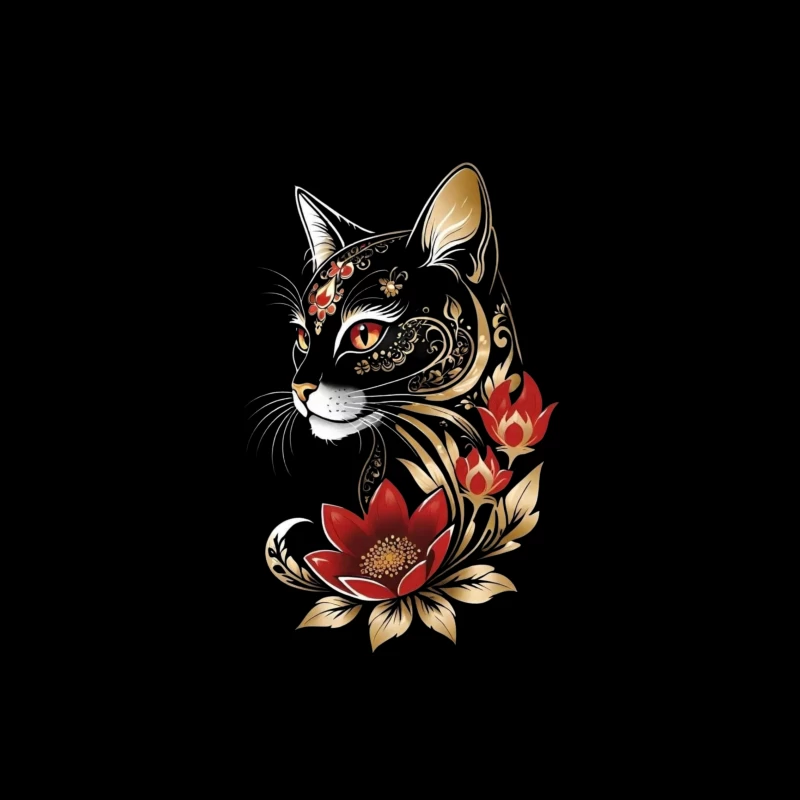 Decorative Black Cat with Flowers iPhone Case