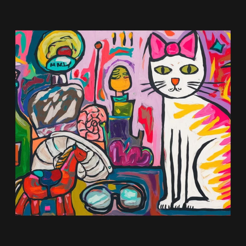 Vibrant Abstract Pop Art Still Life with Cat Mouse Pad
