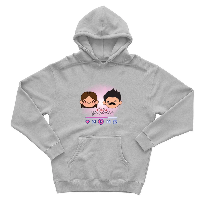 Adorable Chibi Couple Hugging with Pink Hearts Male Pullover Hoodie