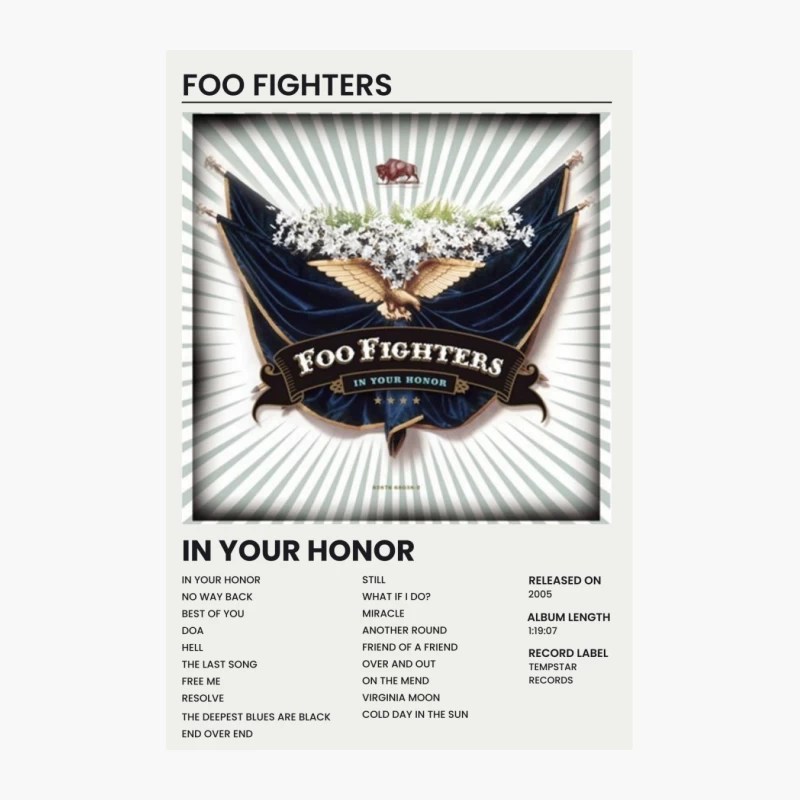 Foo Fighters' 2005 Album "In Your Honor" Cover and Track Listing Cotton Tote Bag