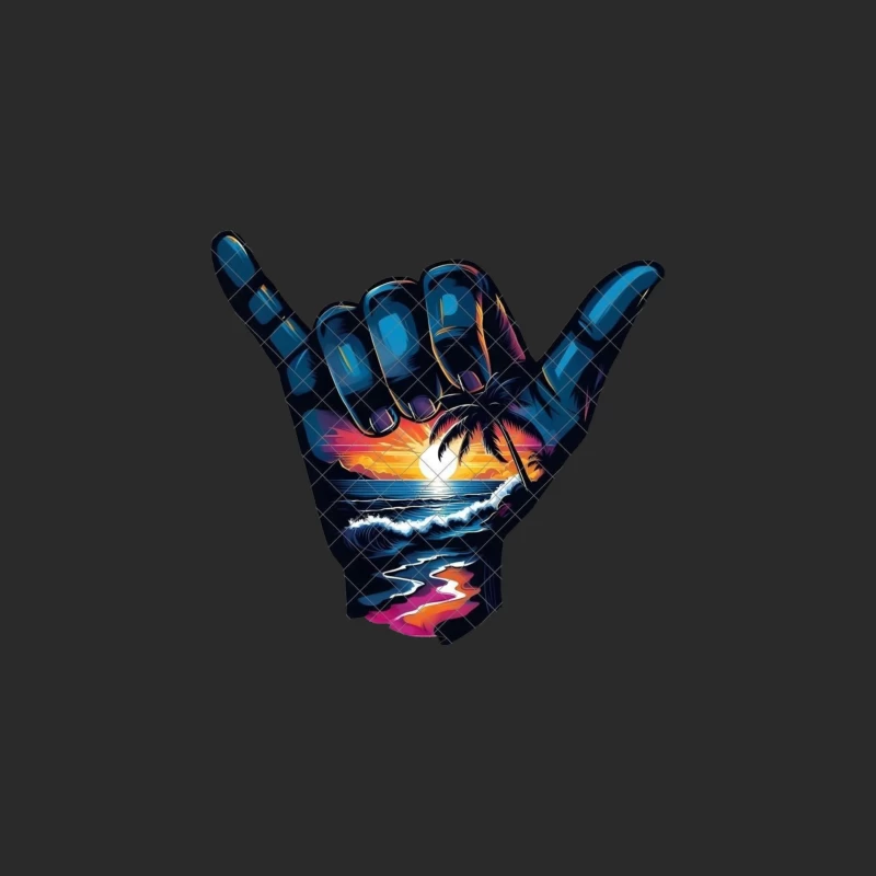 Shaka Sign with Tropical Sunset and Ocean Scene Baseball Cap
