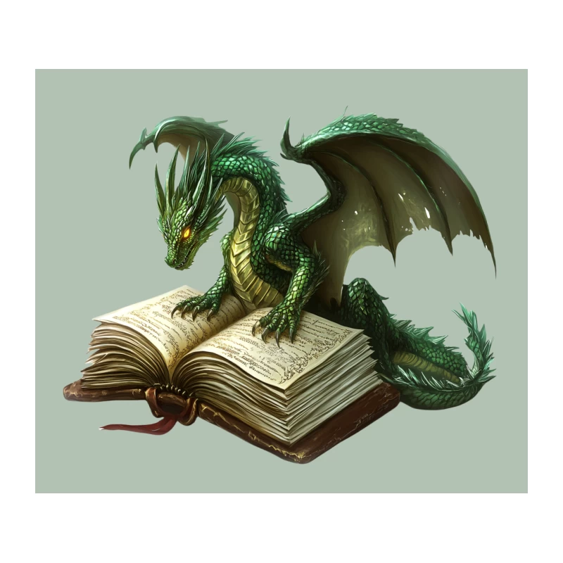 Green Dragon Reading Ancient Magical Tome Tapestry
