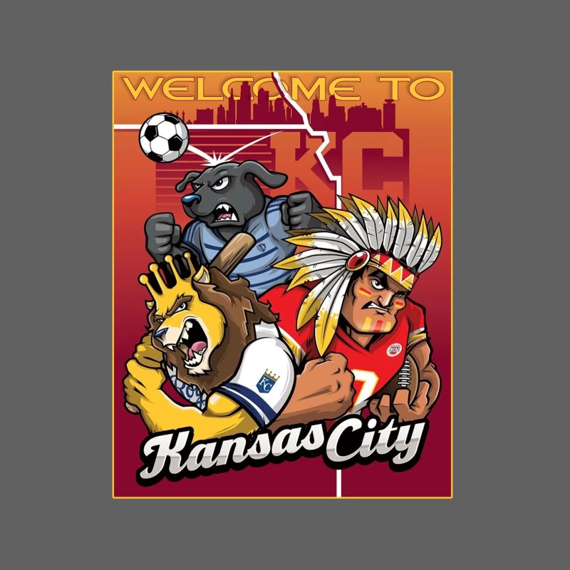 Kansas City Sports Mascots with City Skyline Illustration Male Tank Top