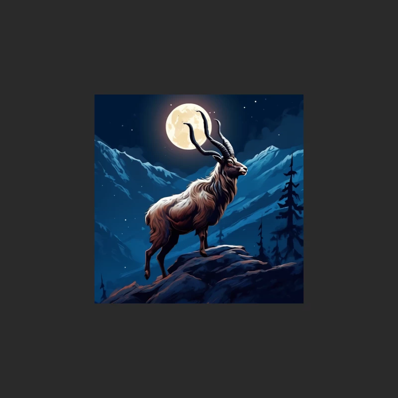 Majestic Mountain Goat Under Full Moon in Snowy Peaks Baseball Cap