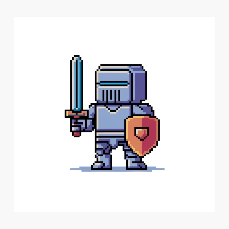 Pixelated Medieval Knight with Sword and Shield Throw Pillow