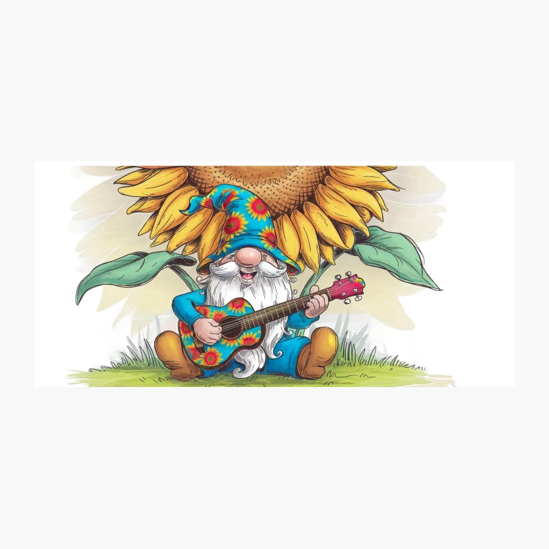 Whimsical Gnome Playing Guitar Under Sunflower Coffee Mug