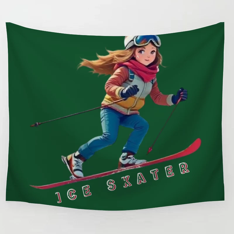 Animated Ice Skater in Winter Sports Gear Tapestry