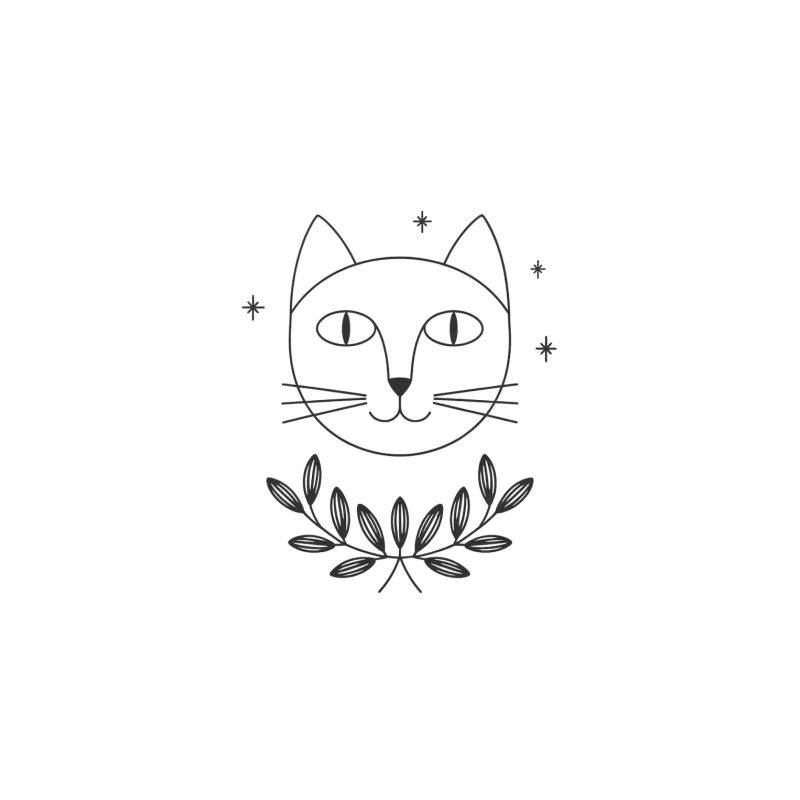 Minimalist Cat Face with Laurel and Stars Illustration Tapestry