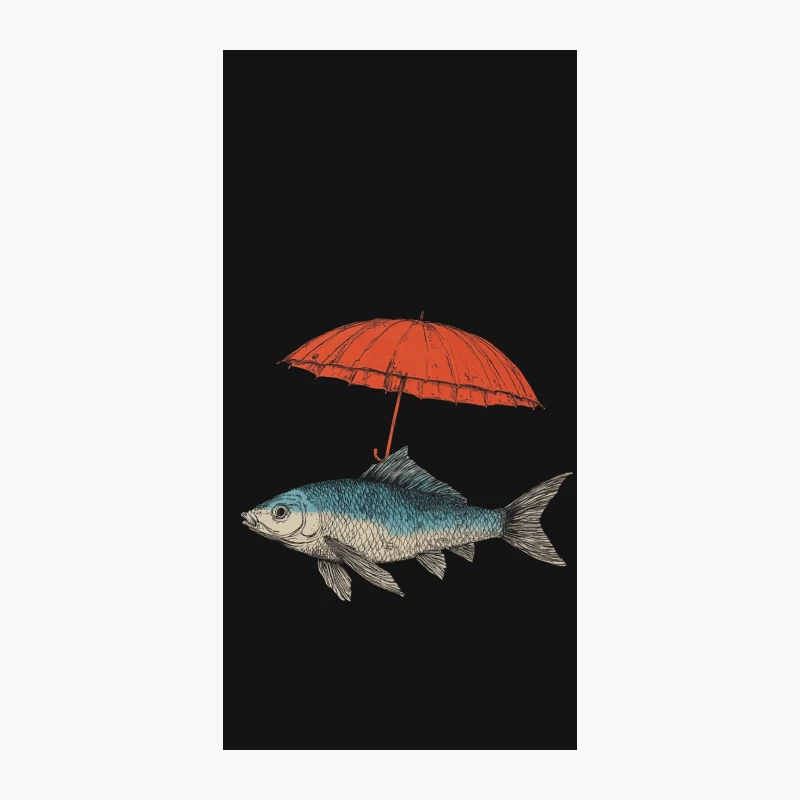 Whimsical Illustration of Fish Under Red Umbrella iPhone Case