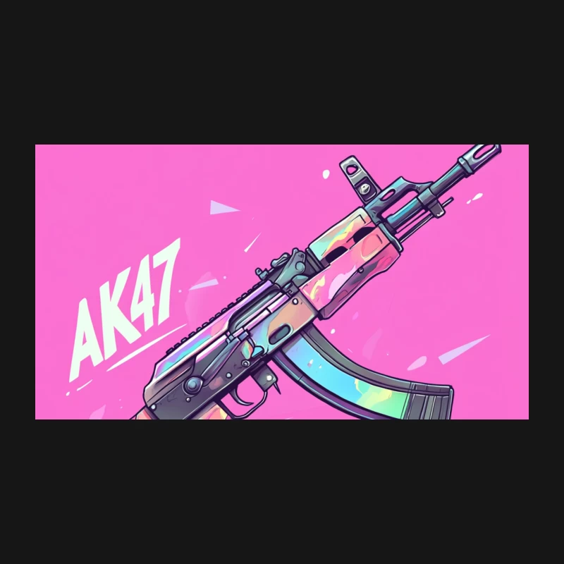 Vibrant Neon AK47 Illustration: Colorful Weapon Graphic Design Desk Mat