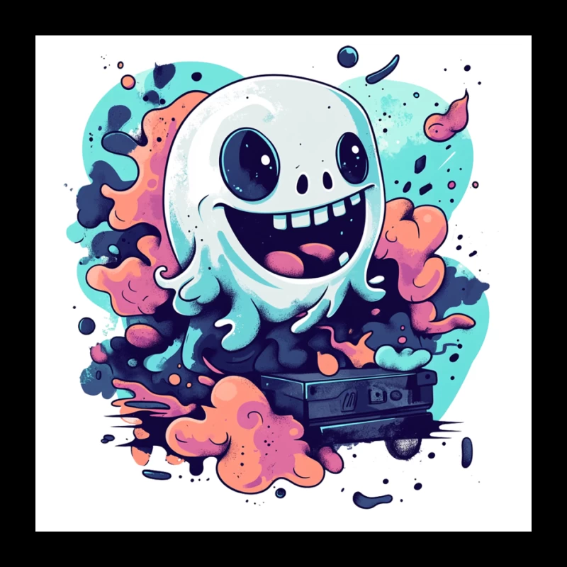 Playful Ghost with Colorful Swirls Gaming Art Pin