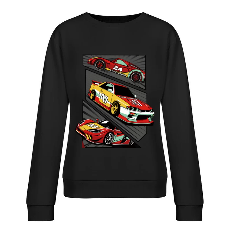 Bunte Rennwagen-Designs Damen Pullover Sweatshirt