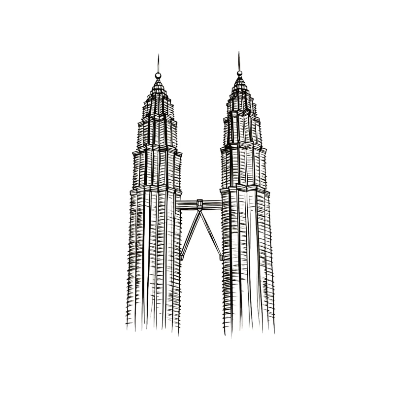 Line Drawing of Iconic Petronas Twin Towers in Kuala Lumpur Tapestry