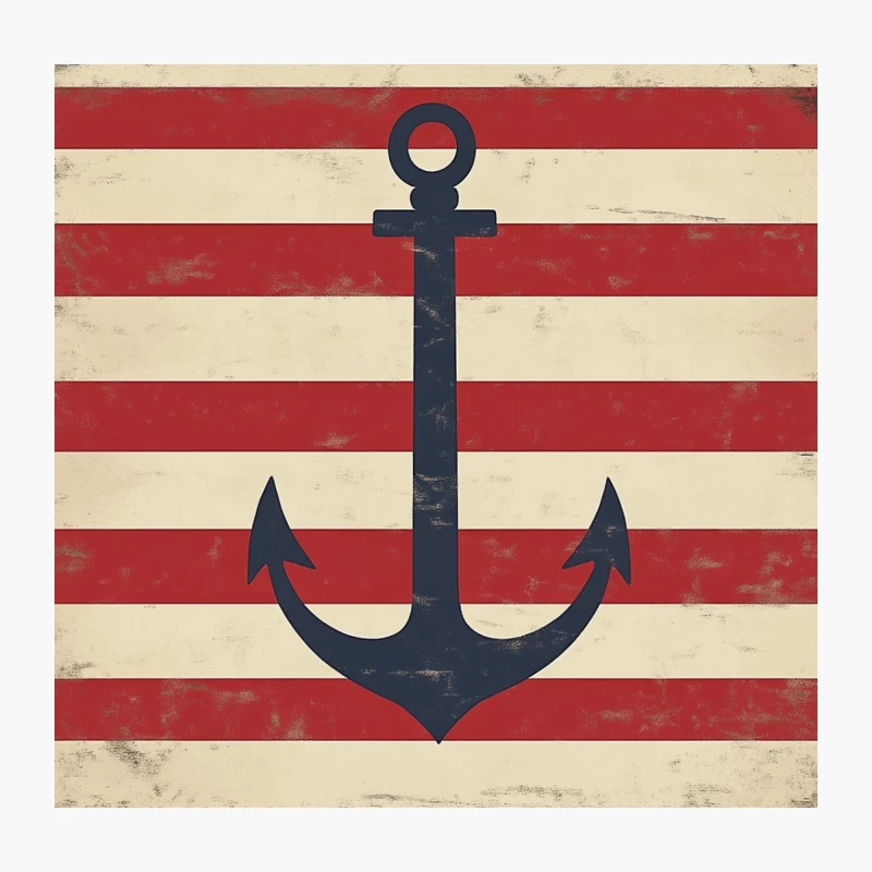 Vintage Nautical Anchor on Red and White Striped Background Throw Pillow