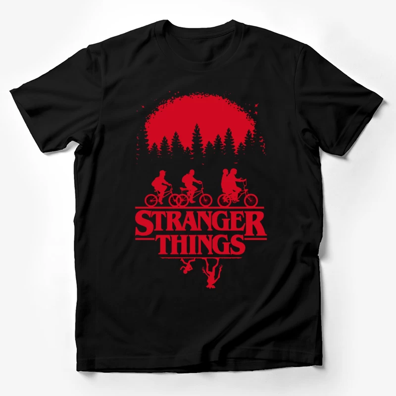 Stranger Things Red Silhouette Poster with Kids on Bikes Male T-Shirt