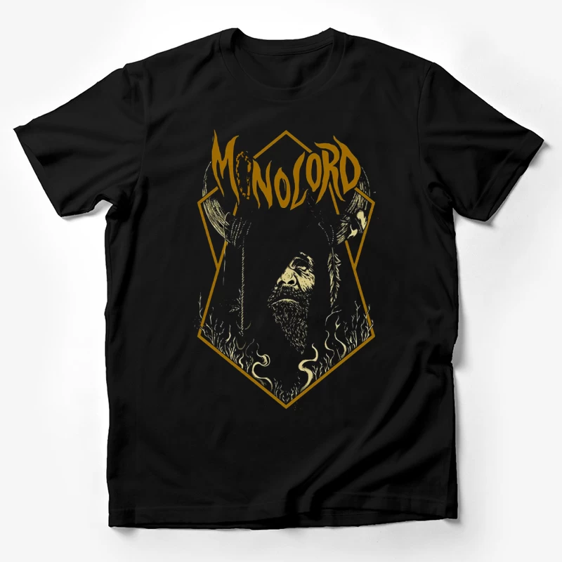 Minimalist Gold Gothic Logo with Bearded Figure Design Male T-Shirt