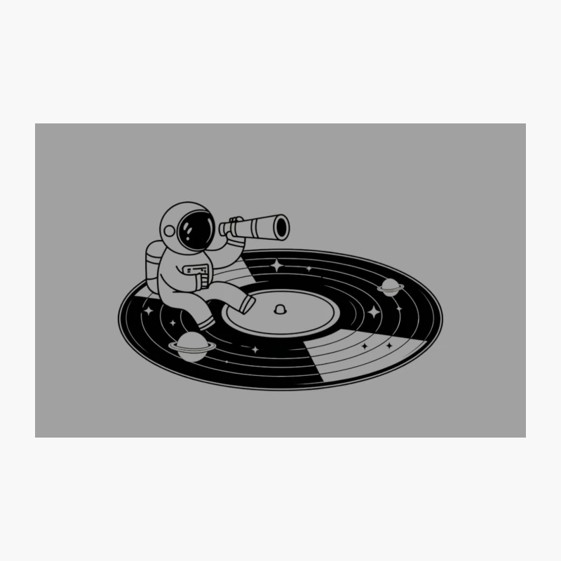Space Astronaut Observing Through Telescope on Vinyl Record Illustration Travel Mug