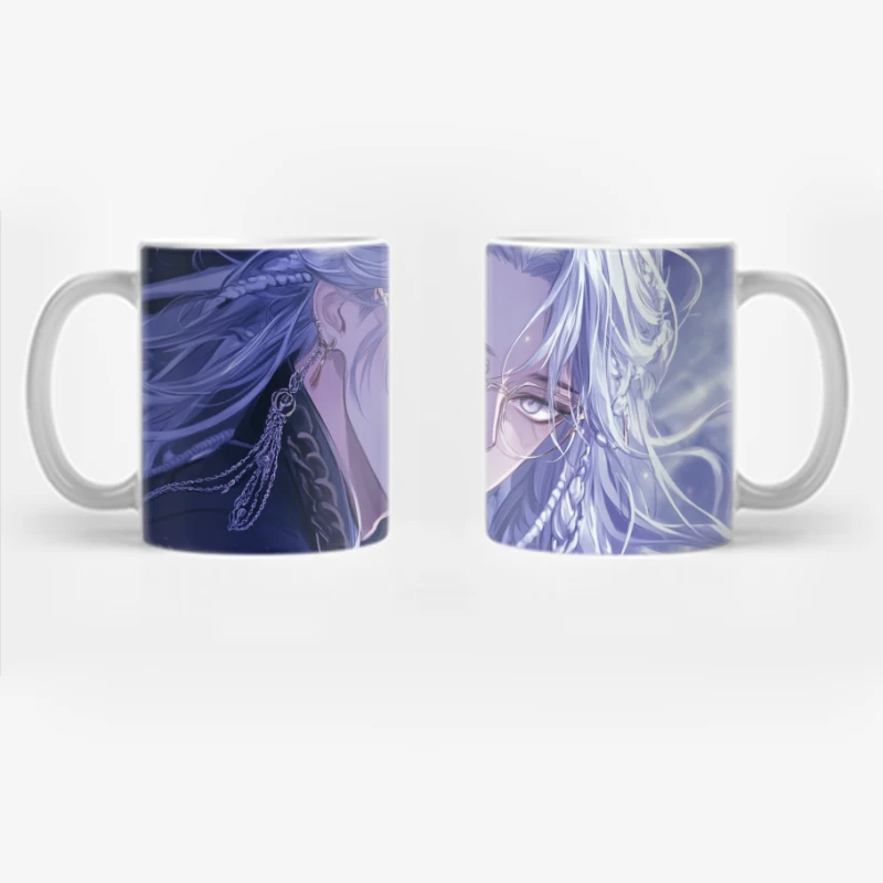 Ethereal Anime Male with Flowing Purple Hair and Glasses Coffee Mug