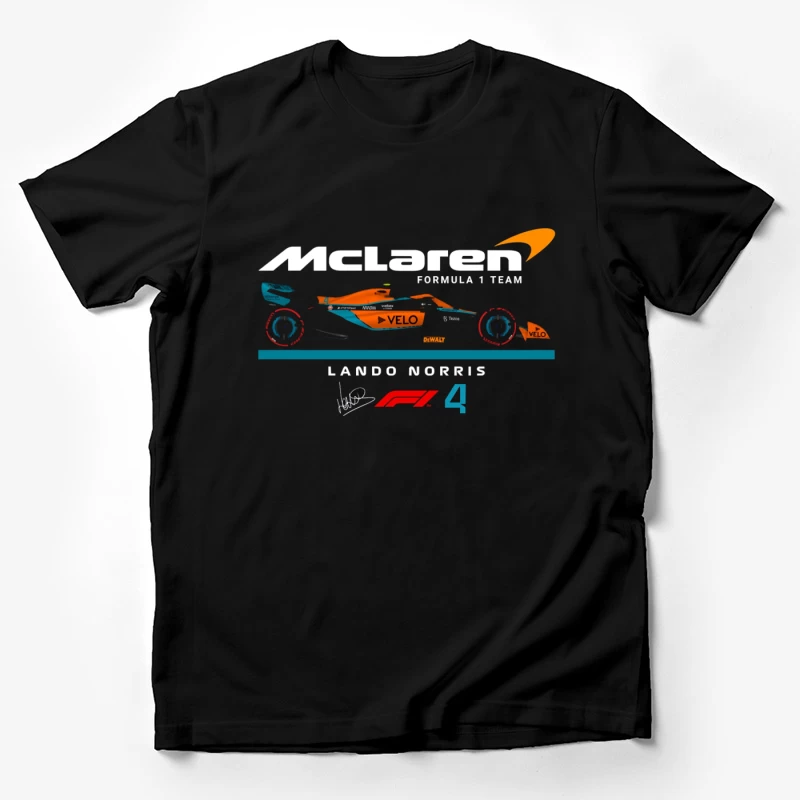 McLaren Formula 1 Racing Car #4 with Gulf-Inspired Livery Male T-Shirt