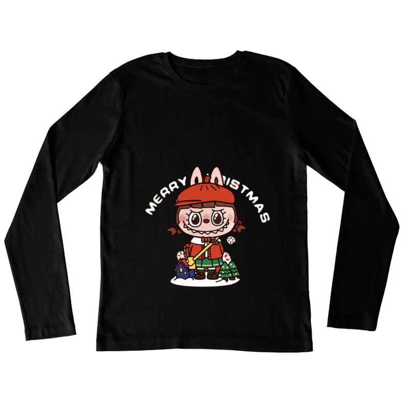 Niedliches festliches Mädchen mit Weihnachtsgruß Damen Langarm T-Shirt