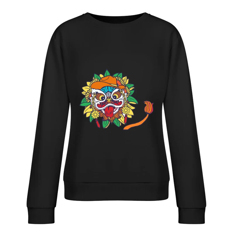 Traditionelle Maske mit Sonnenblume Damen Pullover Sweatshirt