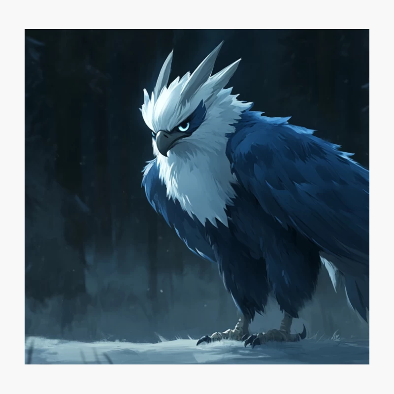 Majestic Blue Griffin in Wintry Forest Throw Pillow
