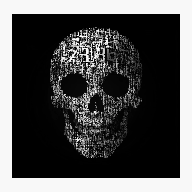 Numeric Skull: Typography Meets Mortality in Digital Art Throw Pillow