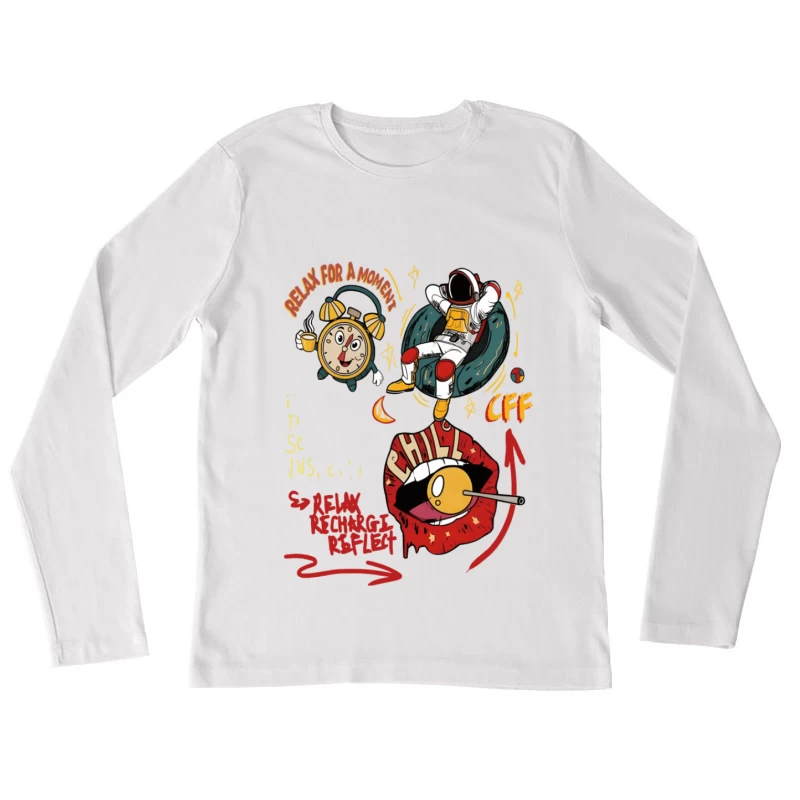 Entspannen Sie für einen Moment mit Astronaut und Wecker Damen Langarm T-Shirt