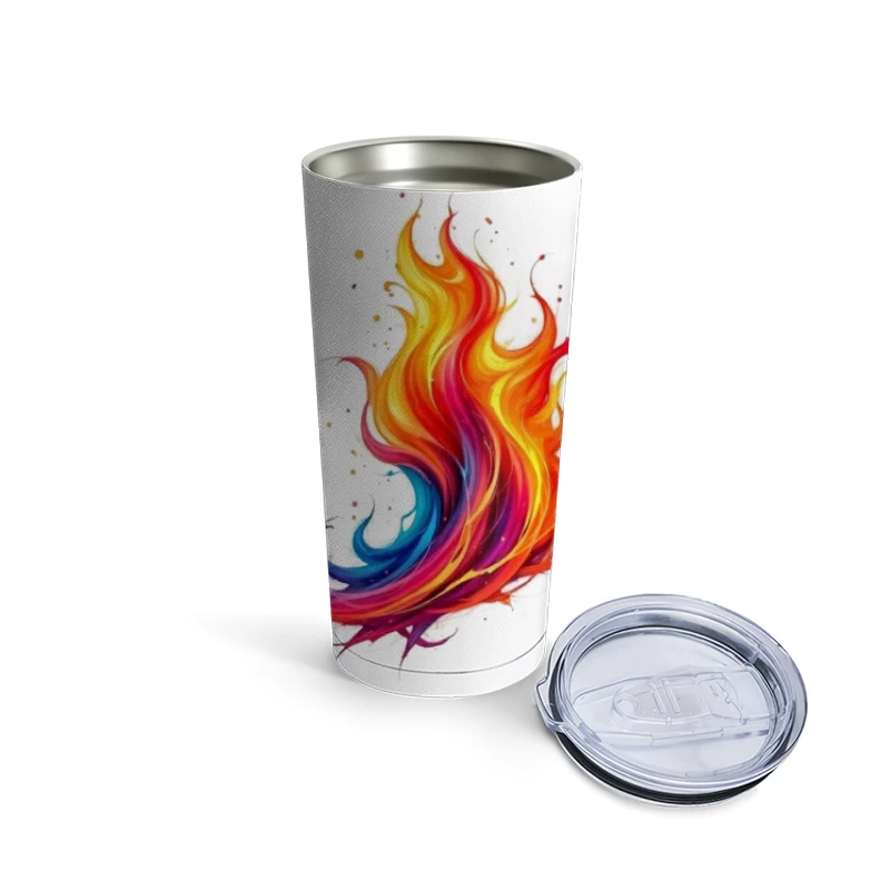 Vibrant Rainbow Flame Abstract Art Travel Mug