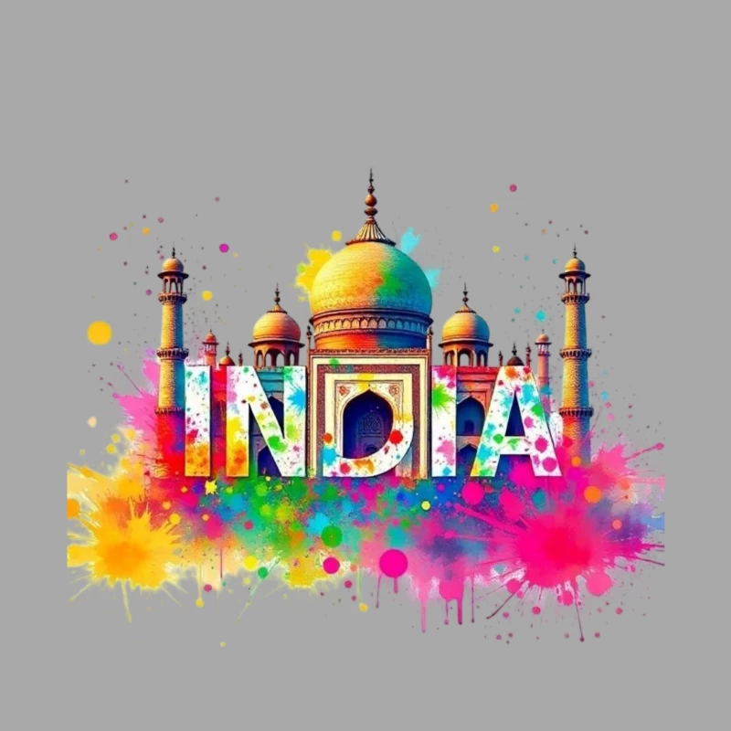 Vibrant Watercolor India Typography with Taj Mahal Silhouette Male Pullover Hoodie