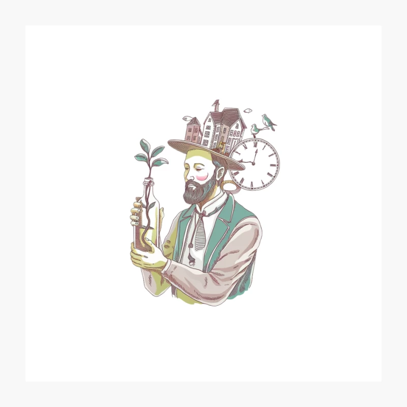 Whimsical Surreal Portrait of Saxophonist with Cityscape Hat Pin