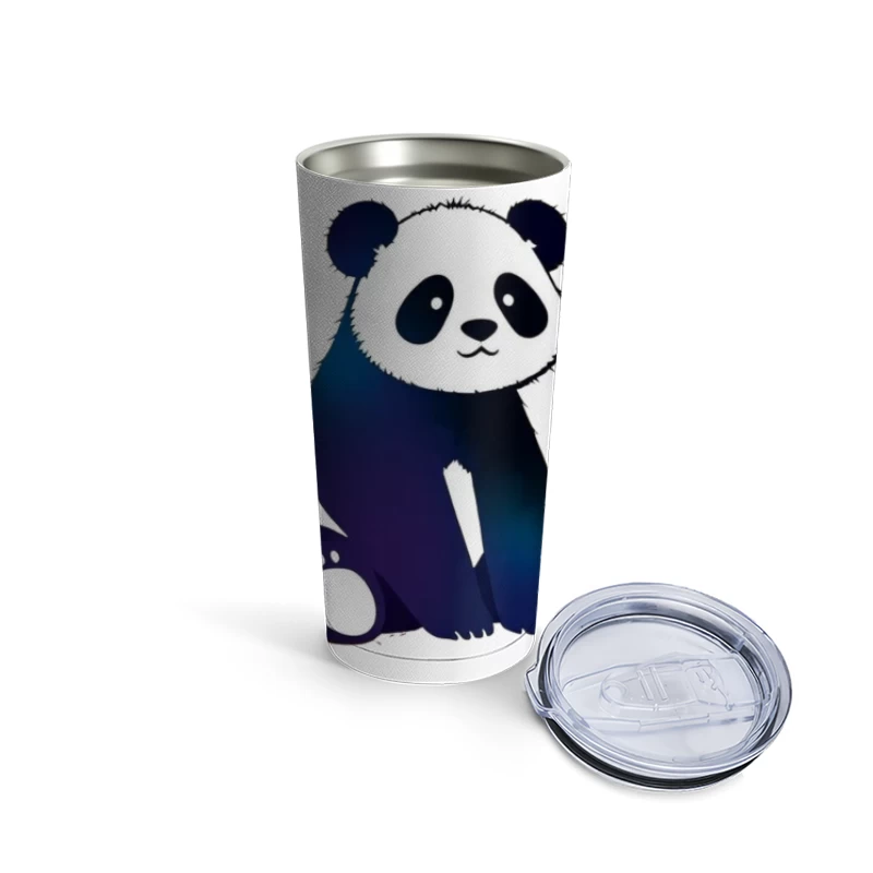 Cute Blue Gradient Cartoon Panda Illustration Travel Mug