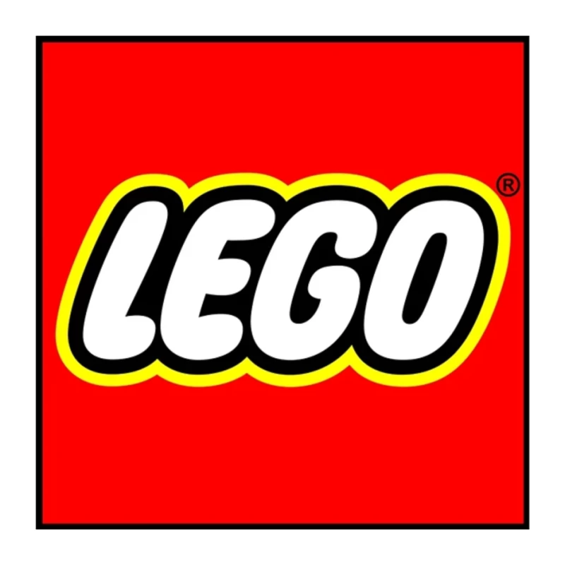 Classic LEGO Logo with Red Background and Yellow Border Pin