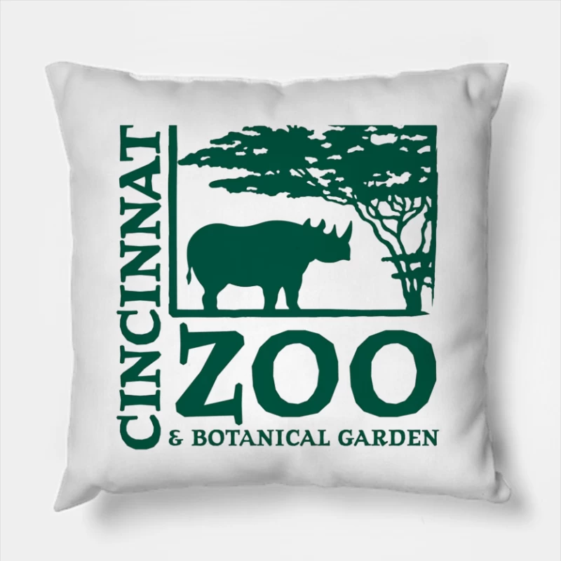 Cincinnati Zoo & Botanical Garden Logo with Rhinoceros and Acacia Tree Throw Pillow