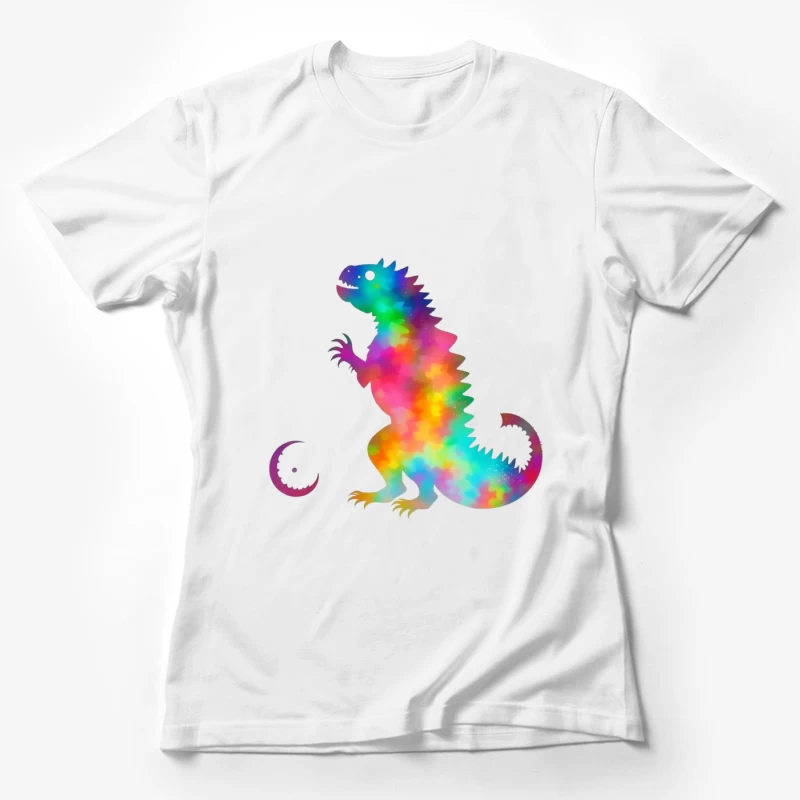 Rainbow Watercolor T-Rex Silhouette Female T-Shirt