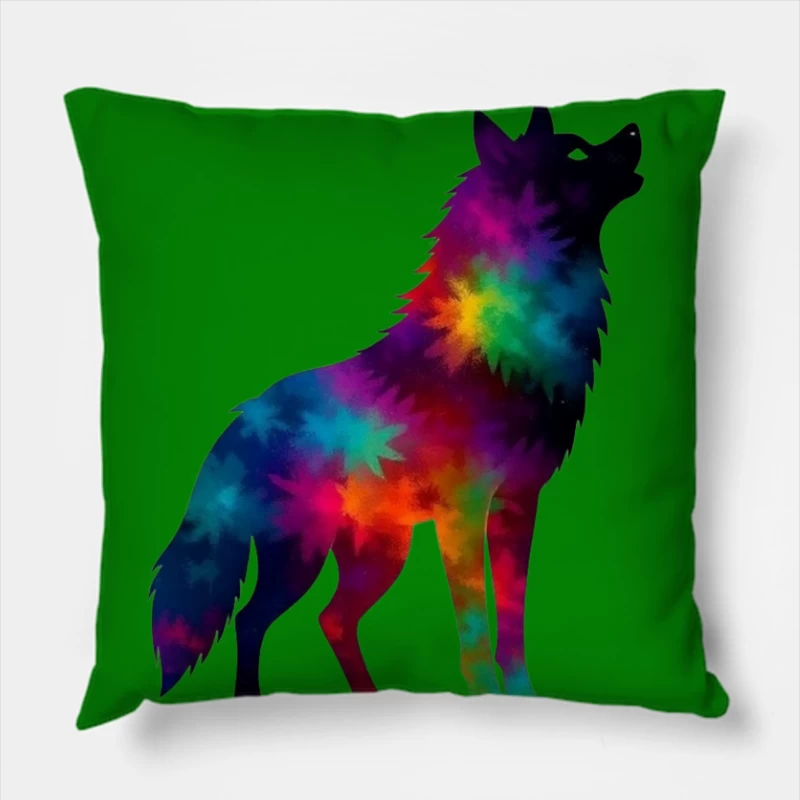 Colorful Howling Wolf Silhouette Throw Pillow