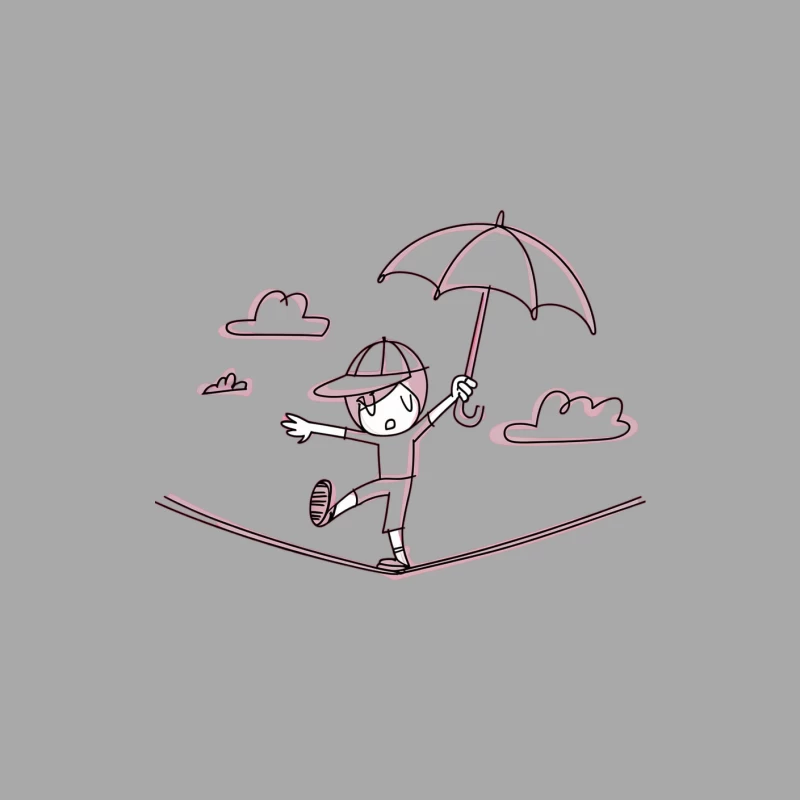 Whimsical Tightrope Balancing Act: Cartoon Character with Umbrella Male Pullover Hoodie