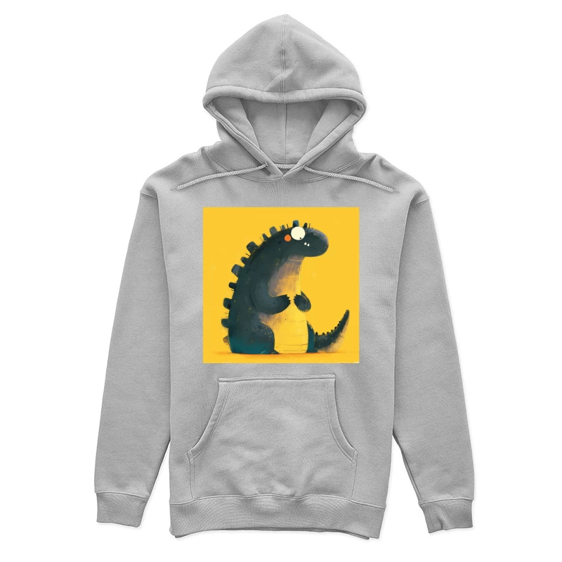 Cute Cartoon Dinosaur Character on Yellow Background Female Pullover Hoodie