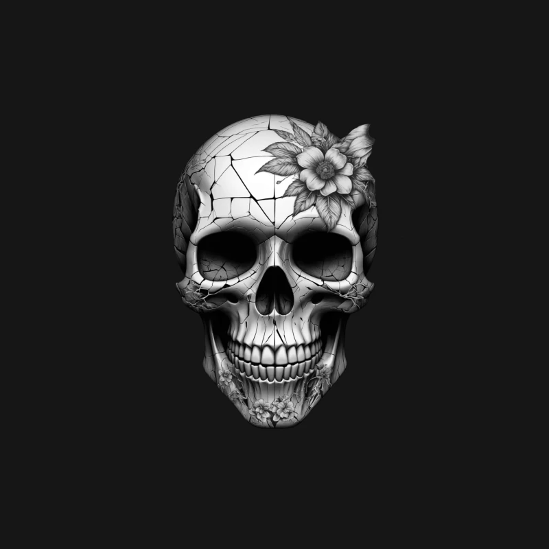 Intricate Floral Skull Design Male Long Sleeve T-Shirt