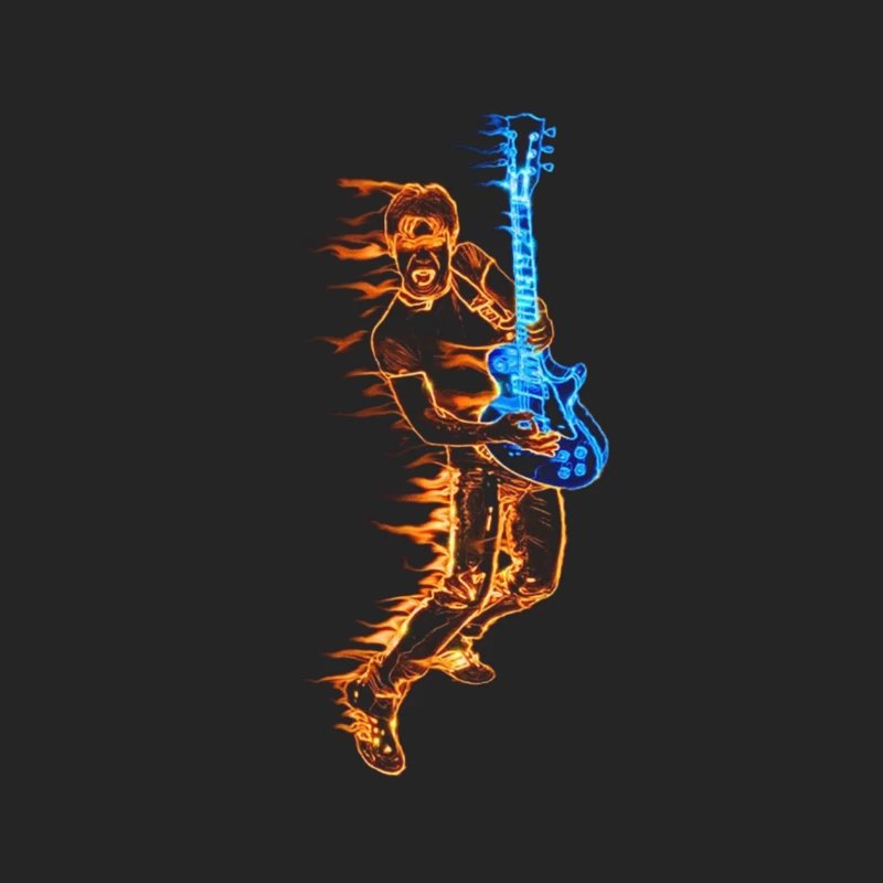 Energetic Guitarist Playing with Flames Male Pullover Sweatshirt